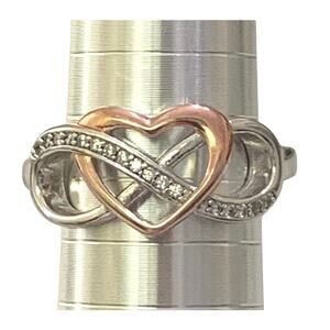 Two-Tone Heart Knot S925 Sterling Silver Womens Ring Size 6.75 Jewelry Infinity
